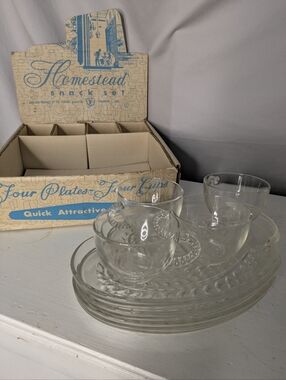 Vintage Snack Sets In Original Box Federal Glass Heritage Set Of 4